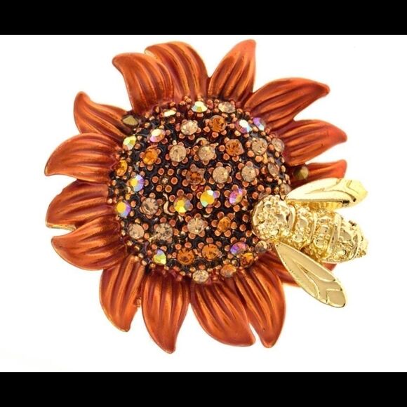 SUNFLOWER AND RHINESTONE BEE BROOCH - NECKLACE - Picture 1 of 3